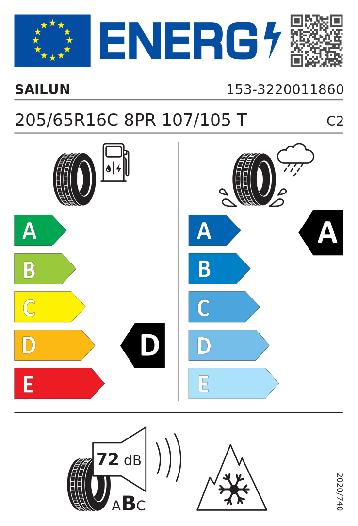 Etykieta UE Sailun COMMERCIO 4SEASONS 205/65R16C 107T