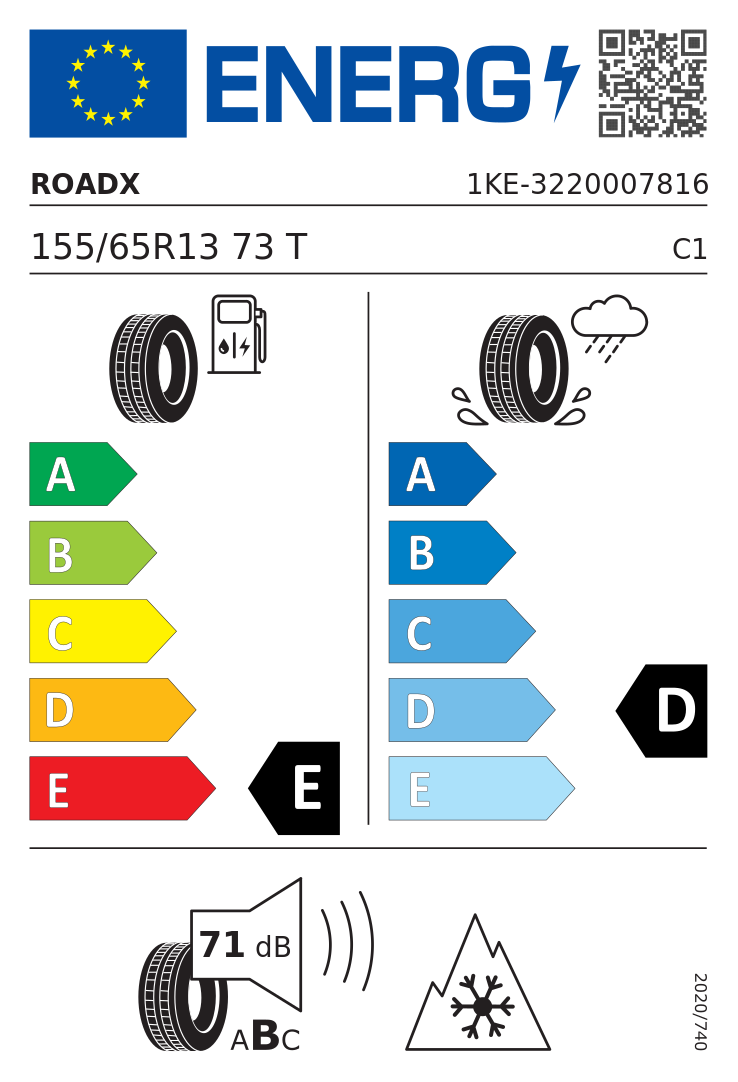 Etykieta opony RoadX RXFROST WH01 155/65R13 73T