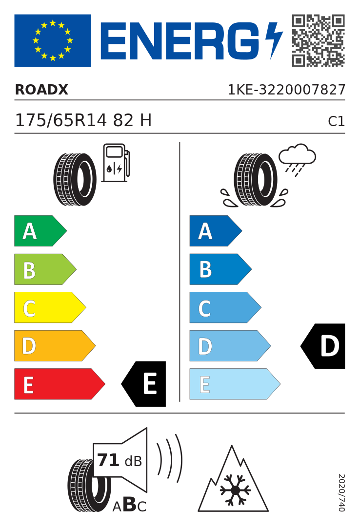 Etykieta opony RoadX RXFROST WH01 175/65R14 82H