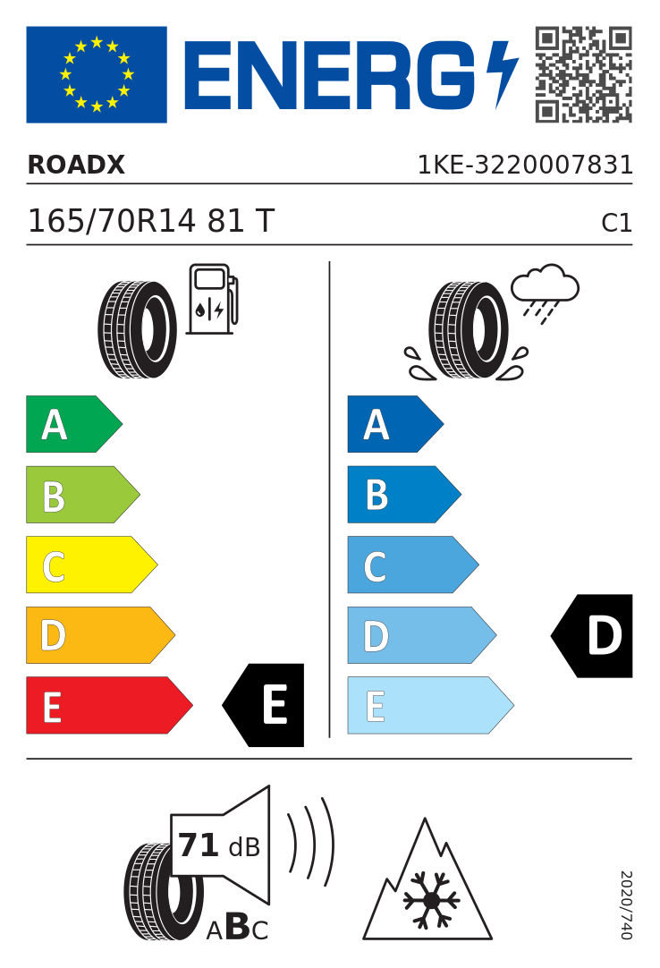 Etykieta opony RoadX RXFROST WH01 165/70R14 81T