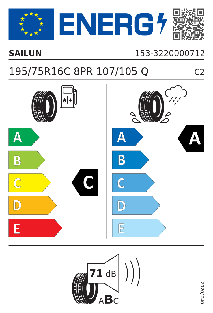 Etykieta opony Sailun COMMERCIO VX1 195/75R16C 107Q