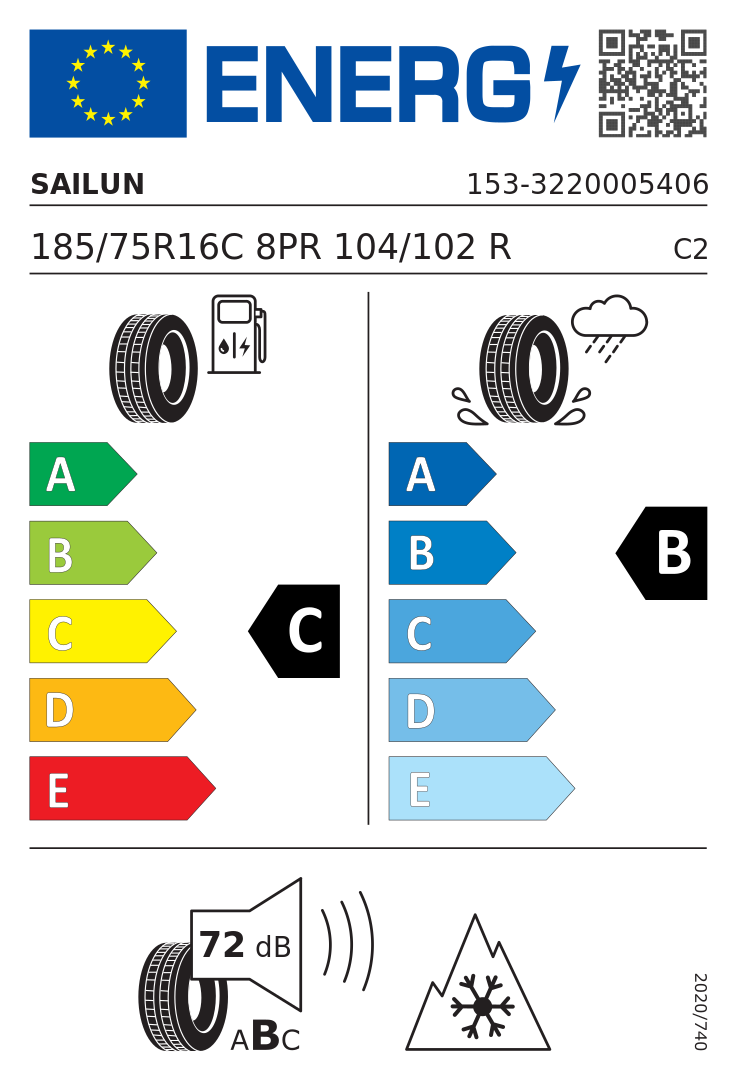 Etykieta opony Sailun ENDURE WSL1 185/75R16C 104R
