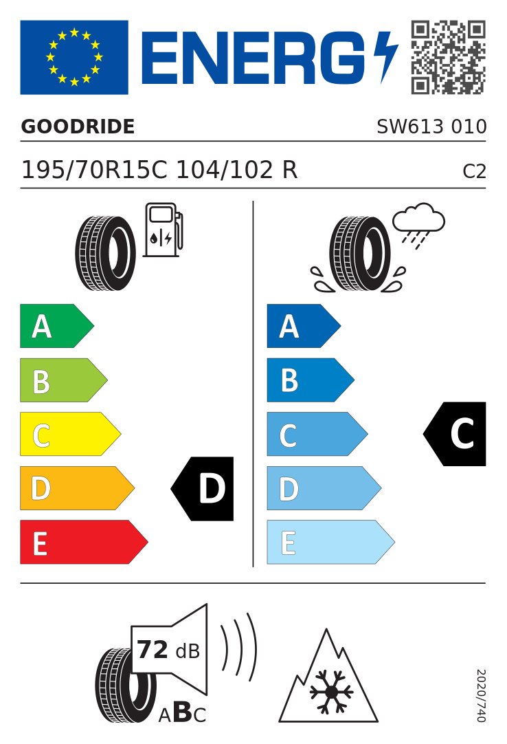 Etykieta opony Goodride SW613 195/70R15C 104R