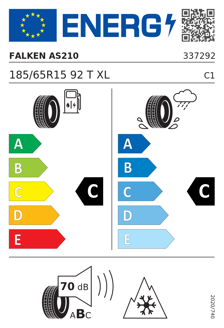 Etykieta opony Falken EUROALL SEASON AS210 185/65R15 92T XL