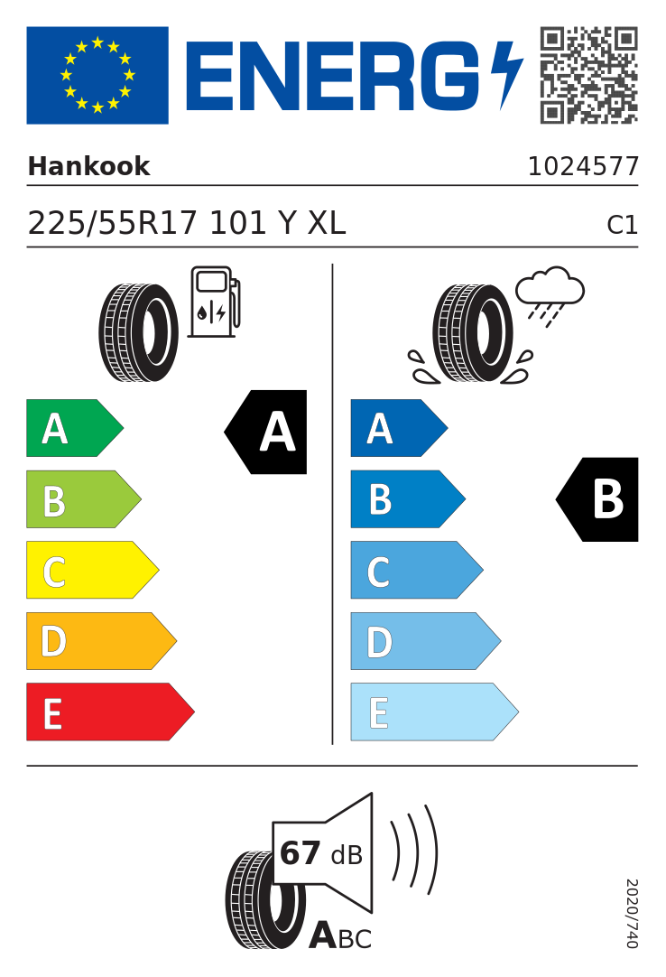 Etykieta opony Hankook Ventus S1 evo3 K127 225/55R17 101Y XL BMW