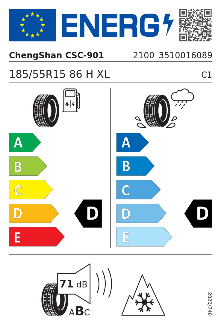 Etykieta opony Chengshan MONTICE CSC-901 185/55R15 86H XL
