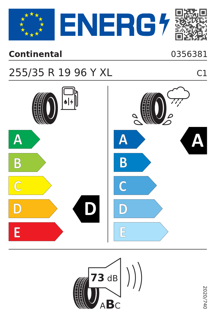 Etykieta opony Continental ContiSportContact 5 255/35R19 96Y XL Run Flat Mercedes