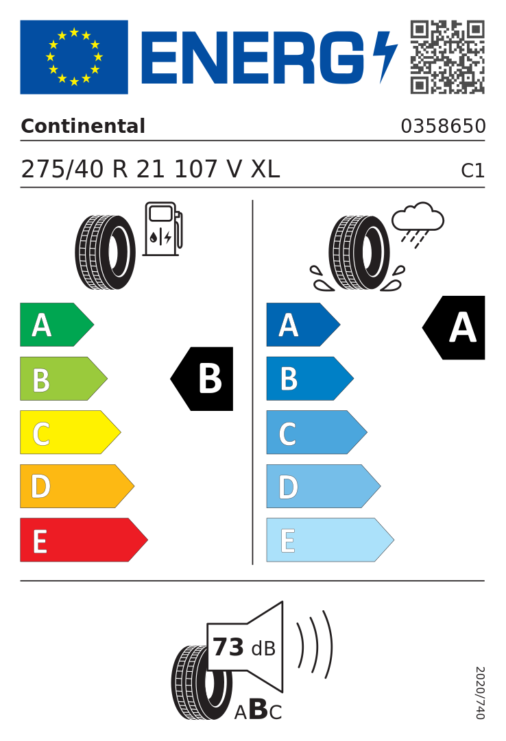 Etykieta UE Continental PremiumContact 6 275/40R21 107V XL Volvo