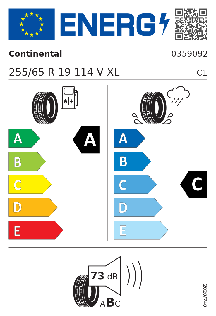 Etykieta opony Continental CrossContact RX 255/65R19 114V XL Land Rover