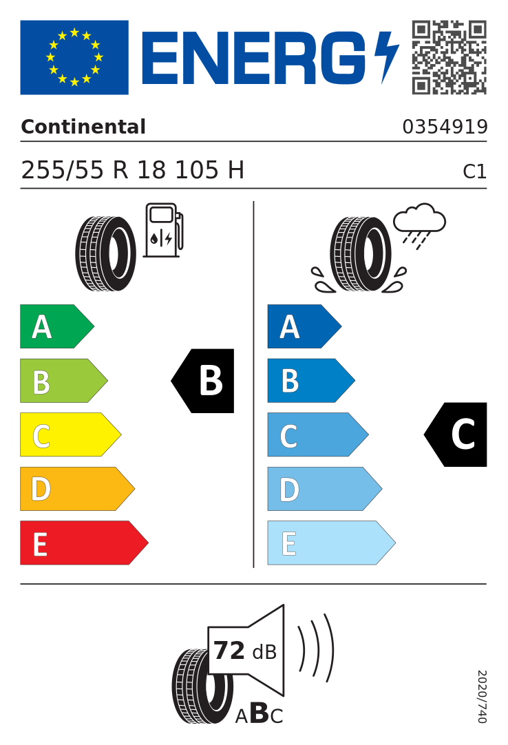 Etykieta opony Continental CrossContact LX Sport 255/55R18 105H Mercedes