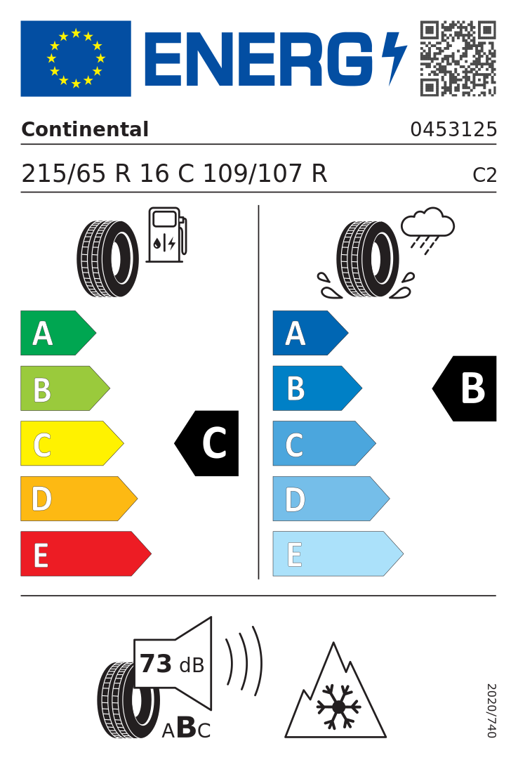 Etykieta opony Continental VanContact Winter 215/65R16C 109R