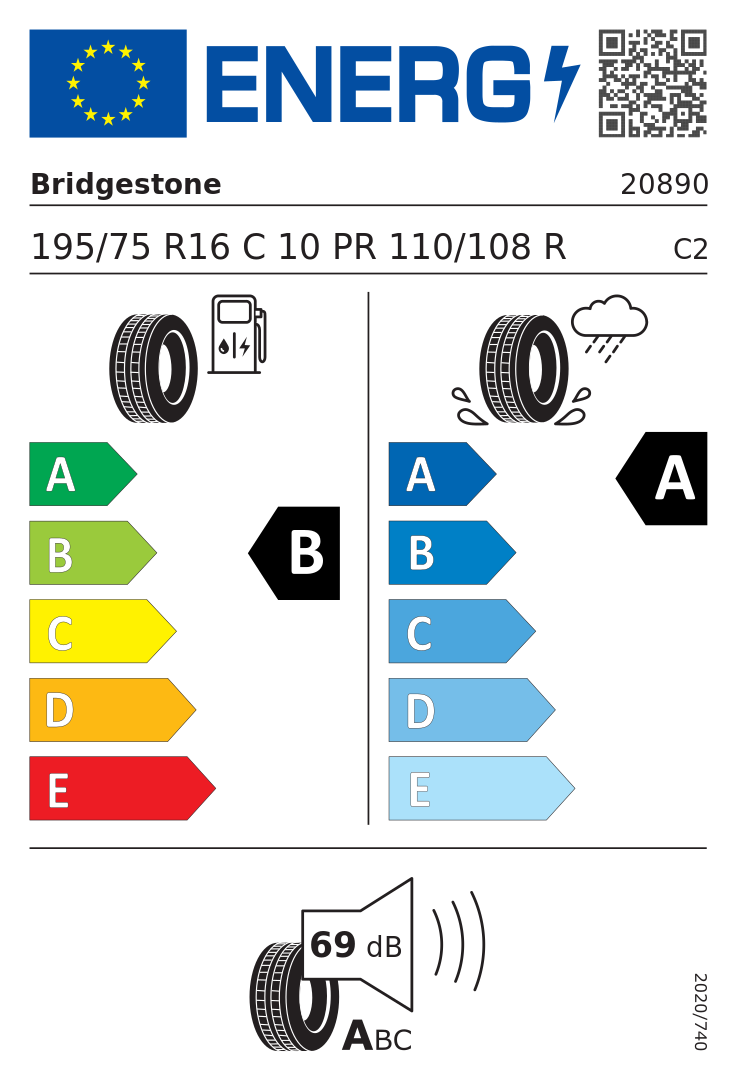 Etykieta opony Bridgestone DURAVIS VAN 195/75R16C 110R