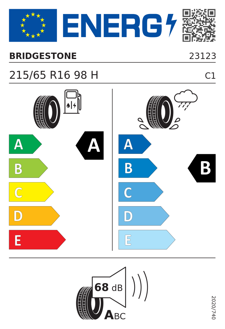 Etykieta opony Bridgestone Turanza T005 215/65R16 98H