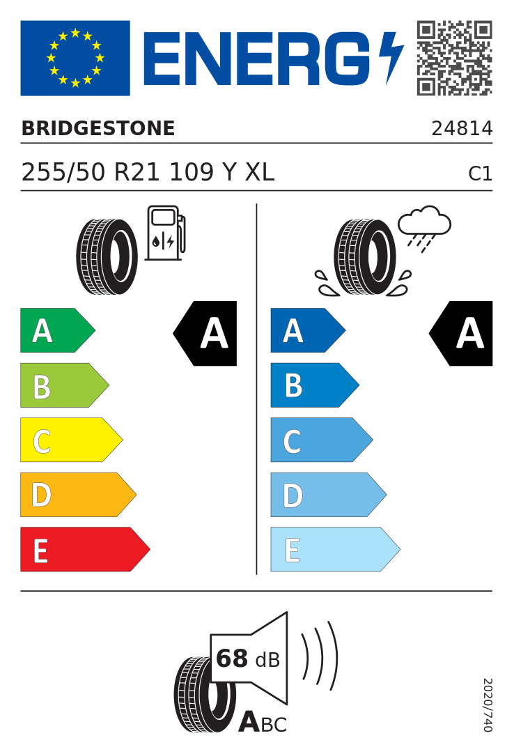 Etykieta opony Bridgestone Alenza 001 255/50R21 109Y XL BMW