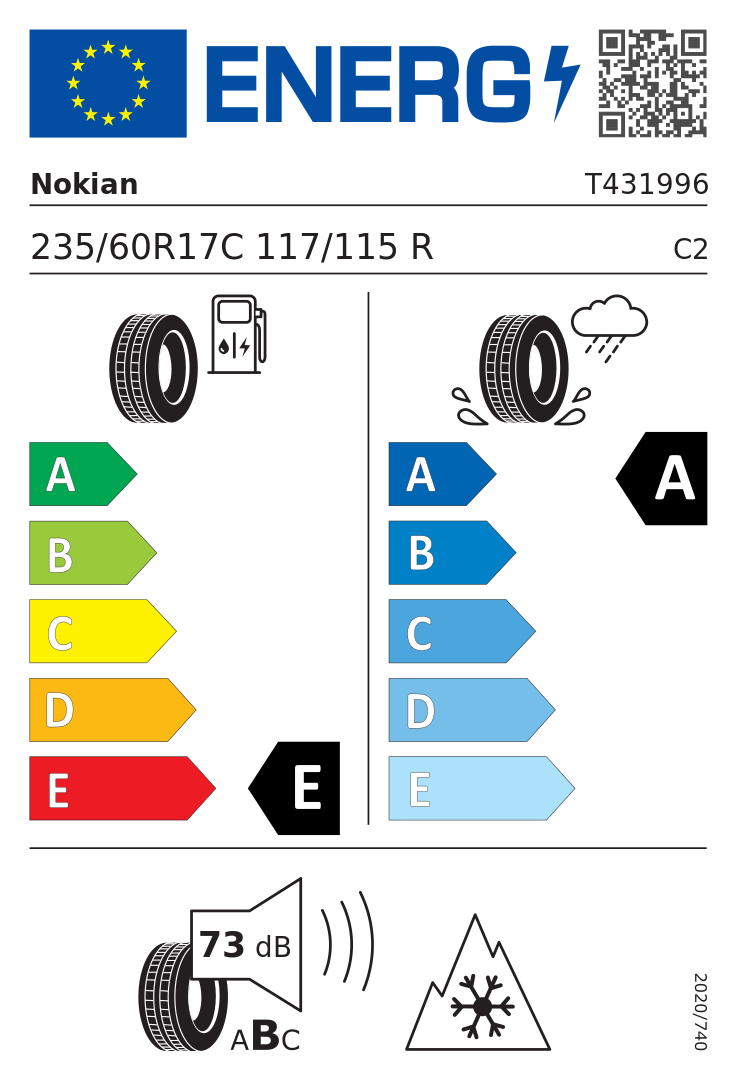 Etykieta opony Nokian WR SNOWPROOF C 235/60R17C 117R