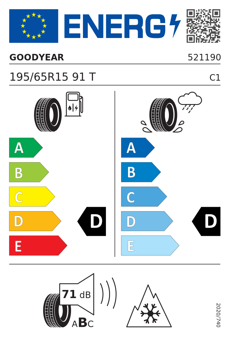 Etykieta opony Goodyear VECTOR 4SEASONS 195/65R15 91T