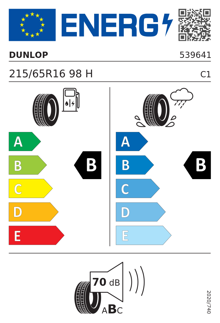 Etykieta opony Dunlop SP SPORT FASTRESPONSE 215/65R16 98H