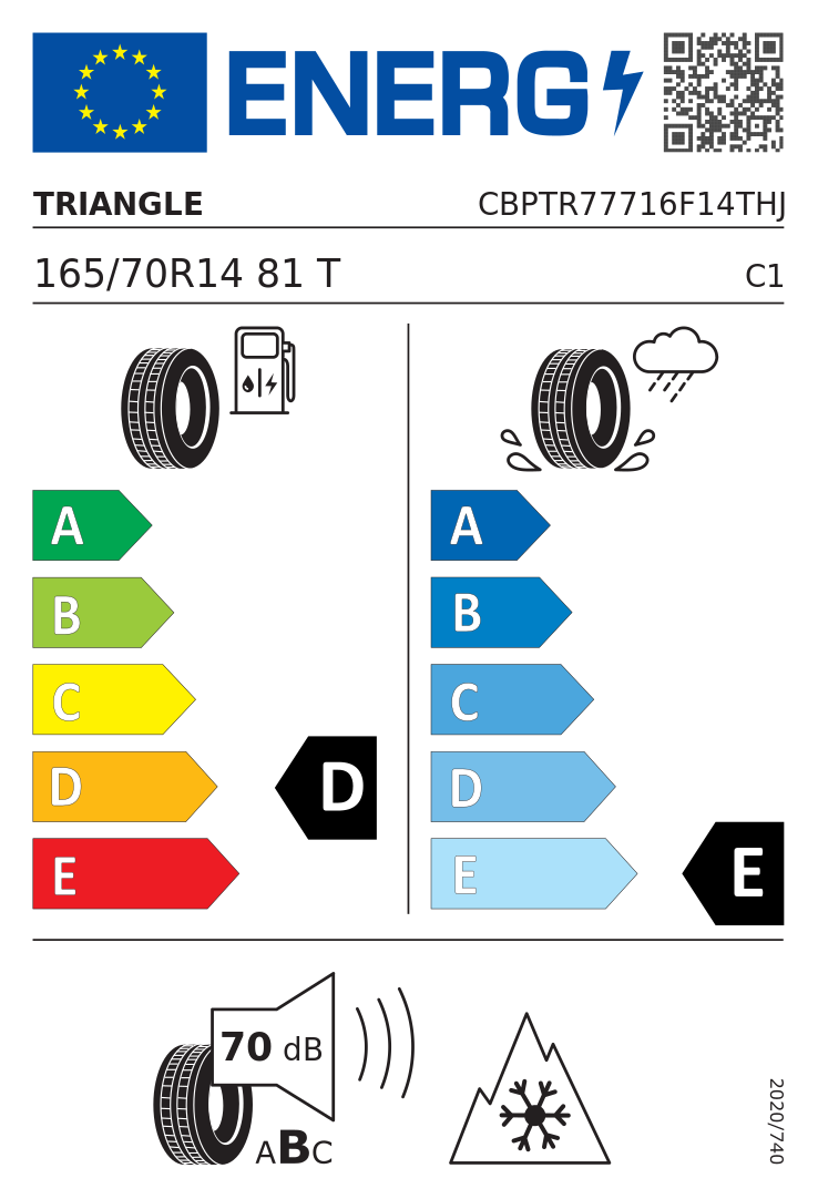 Etykieta opony Triangle SnowLion TR777 165/70R14 81T