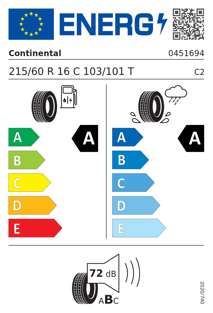 Etykieta UE Continental VanContact Eco 215/60R16C 103T