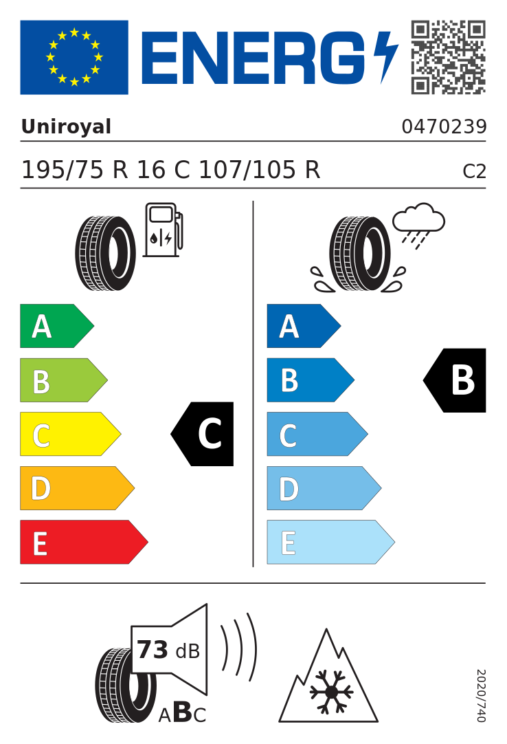 Etykieta opony Uniroyal Snow Max 3 195/75R16C 107R
