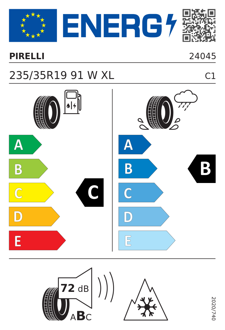 Etykieta UE Pirelli Winter Sottozero 3 235/35R19 91W XL FR