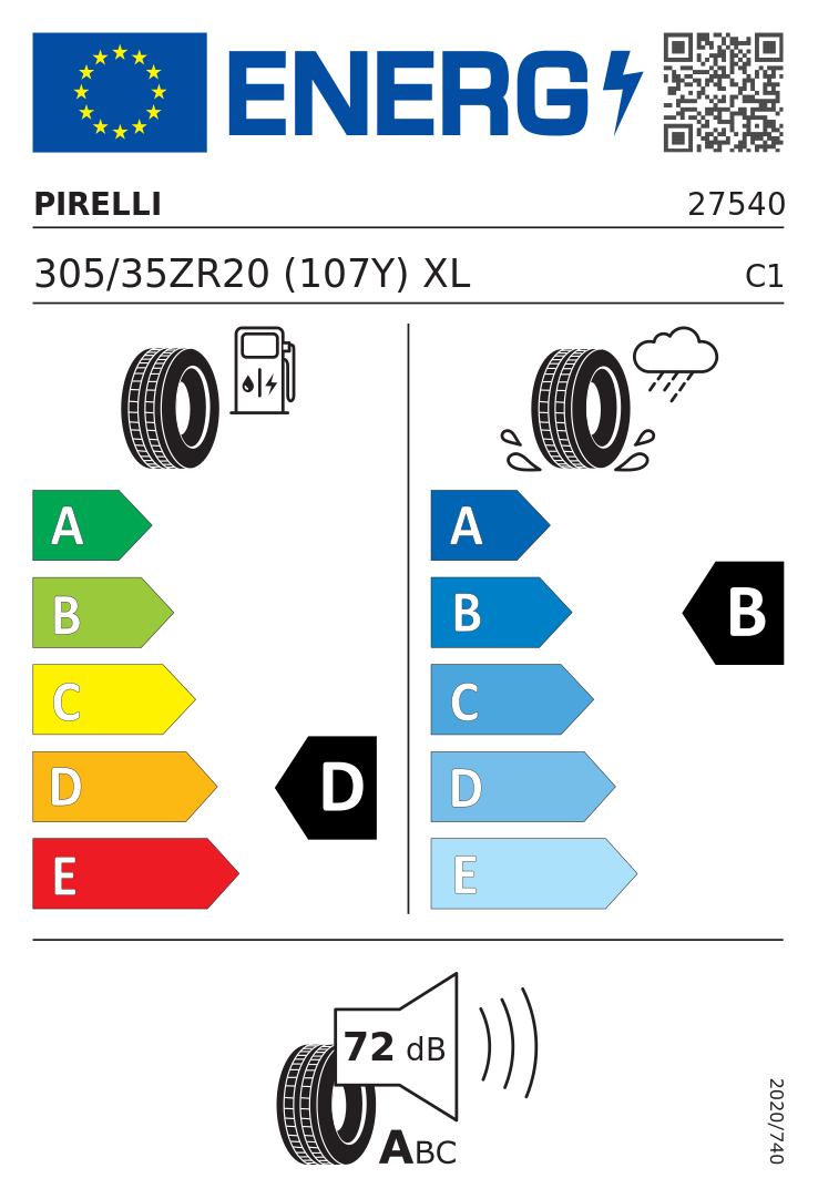 Etykieta UE Pirelli P Zero PZ4 305/35R20 107Y XL FR