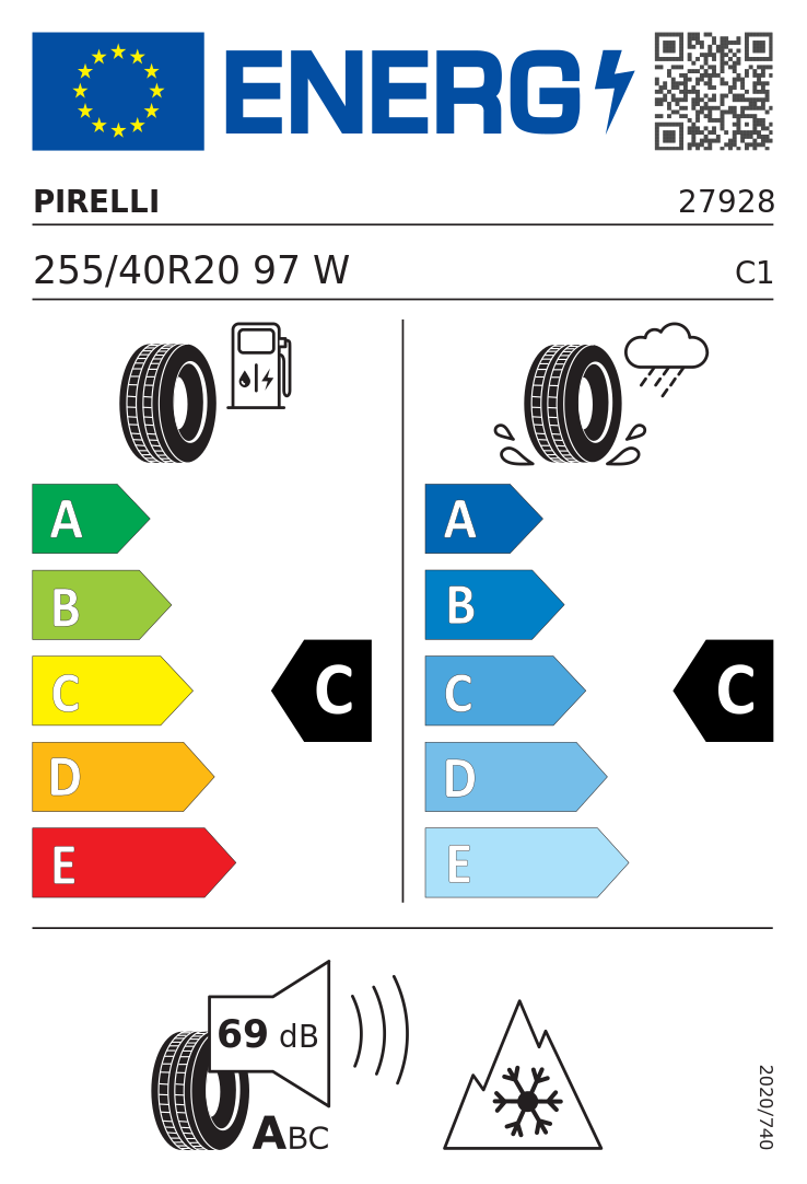 Etykieta UE Pirelli Winter Sottozero Serie II 255/40R20 97W FR Aston Martin