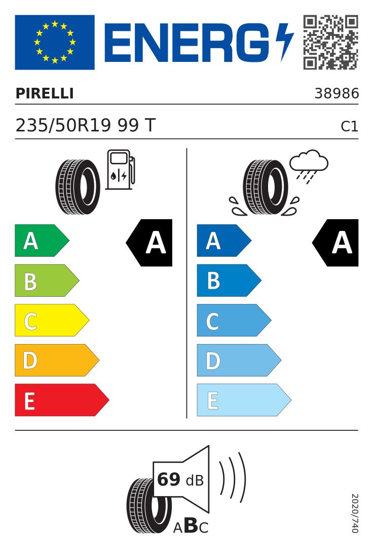 Etykieta opony Pirelli Cinturato P7 P7C2 235/50R19 99T Volkswagen