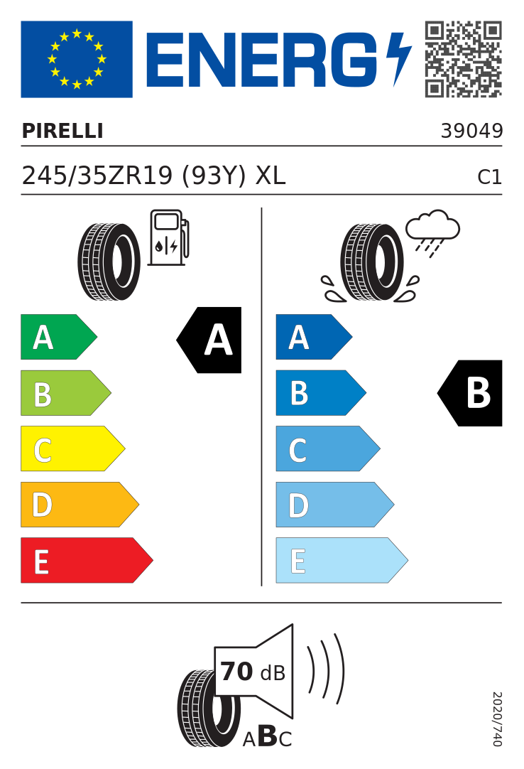 Etykieta opony Pirelli P Zero PZ4 245/35R19 93Y XL Audi