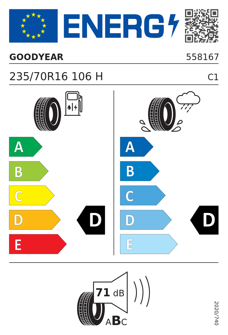 Etykieta opony Goodyear WRANGLER HP ALL WEATHER 235/70R16 106H