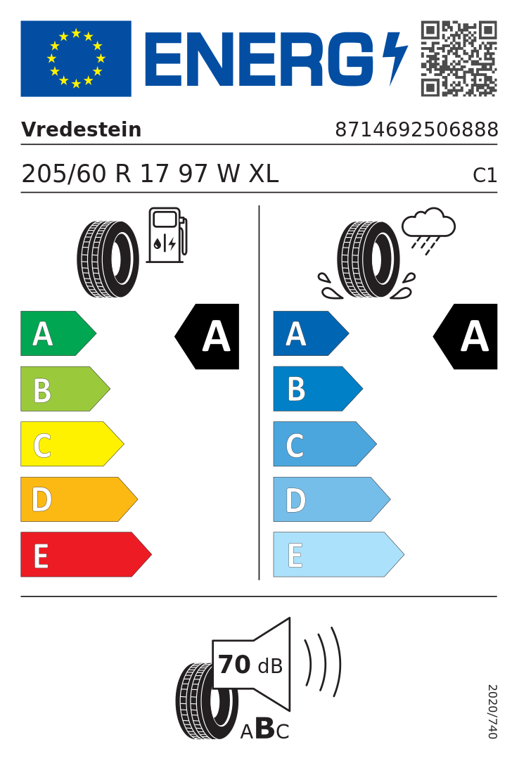 Etykieta opony Vredestein Ultrac 205/60R17 97W XL