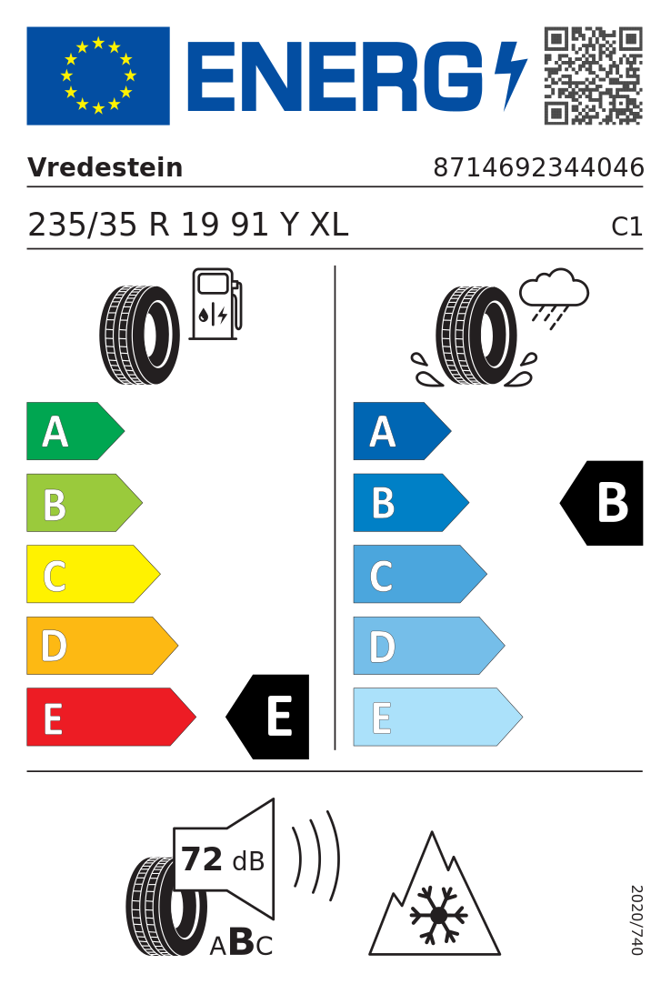 Etykieta opony Vredestein Wintrac Pro 235/35R19 91Y XL