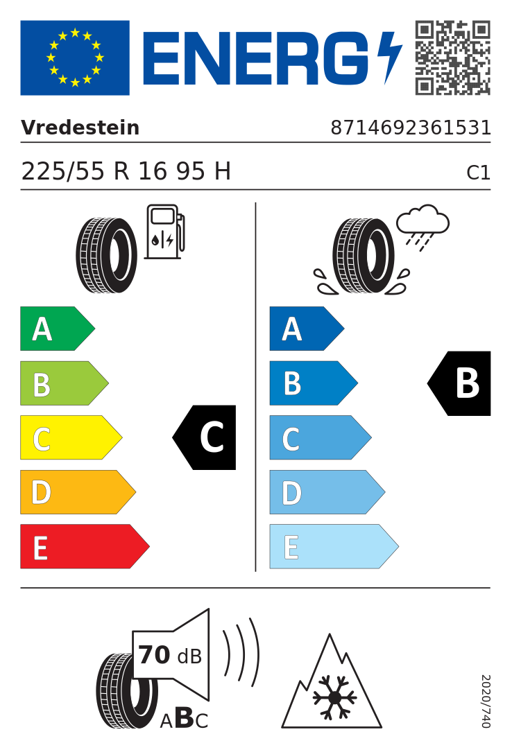 Etykieta opony Vredestein Wintrac 225/55R16 95H