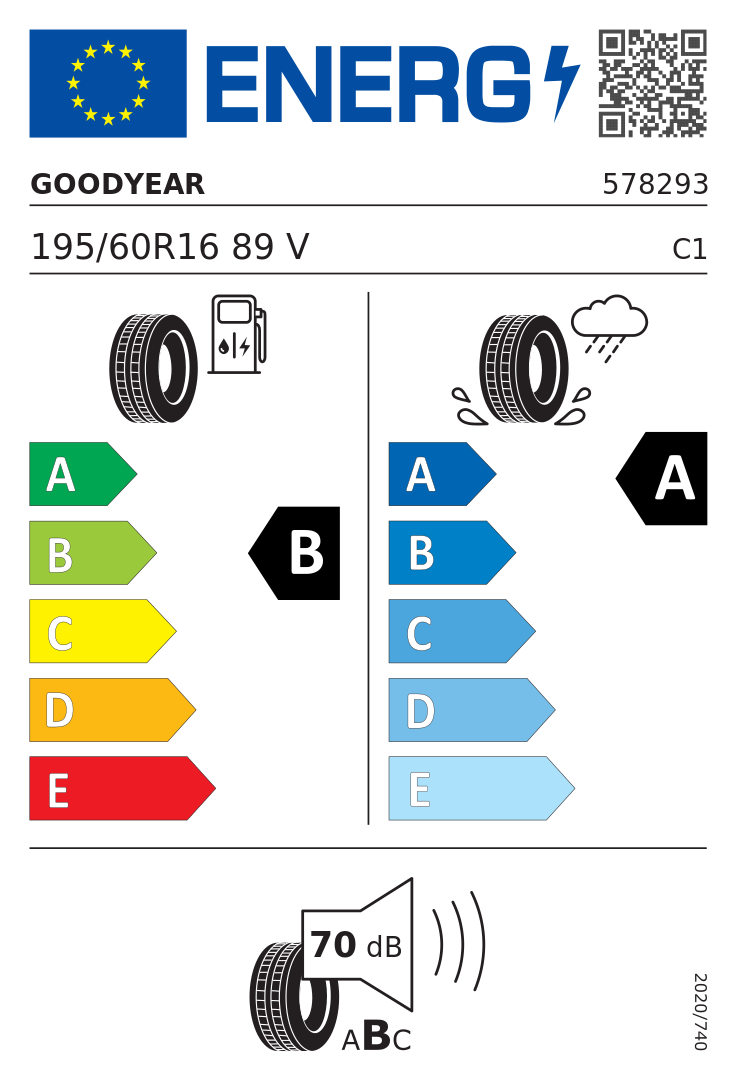 Etykieta opony Goodyear EFFICIENTGRIP PERFORMANCE 2 195/60R16 89V