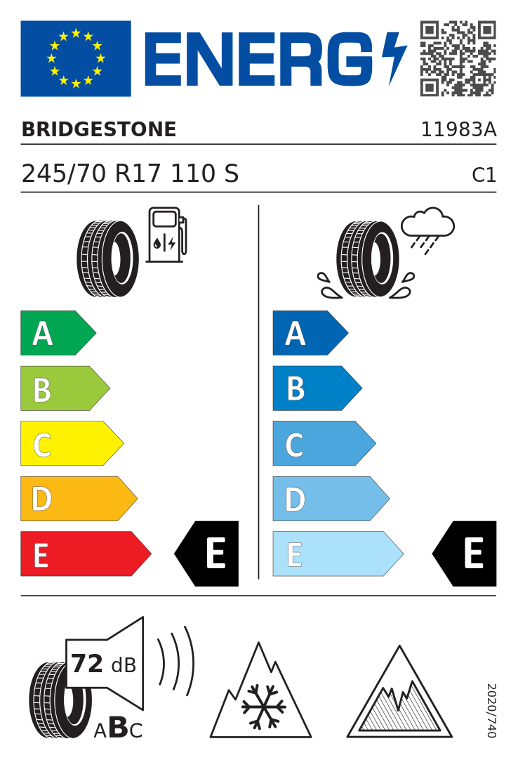 Etykieta UE Bridgestone Blizzak DM-V2 245/70R17 110S