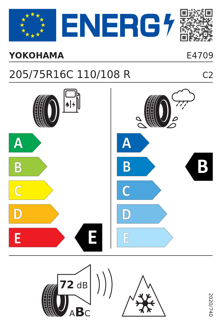 Etykieta UE Yokohama WY01 205/75R16C 110R