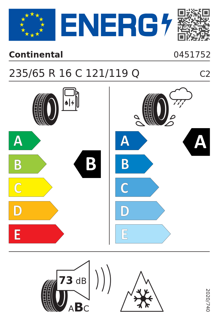 Etykieta opony Continental VanContact 4Season 235/65R16C 121Q