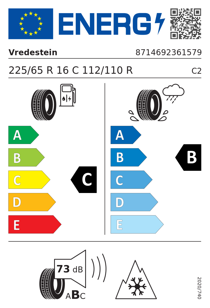 Etykieta opony Vredestein Comtrac 2 All Season+ 225/65R16C 112R