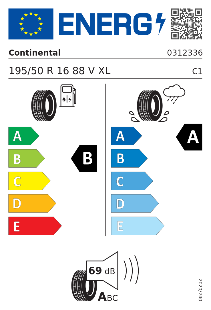 Etykieta opony Continental UltraContact 195/50R16 88V XL