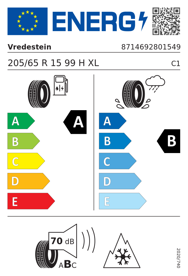 Etykieta opony Vredestein Quatrac 205/65R15 99H XL