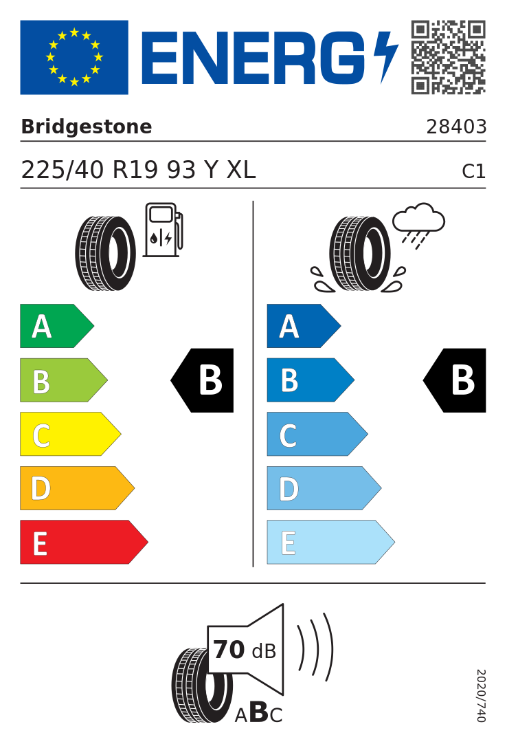 Etykieta opony Bridgestone Turanza T005 225/40R19 93Y XL Run Flat BMW