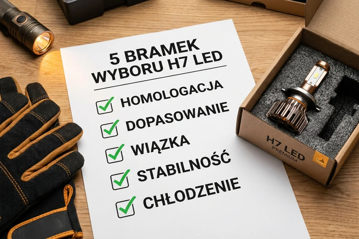 Checklista wyboru H7 LED obejmująca homologację, dopasowanie, wiązkę, stabilność i chłodzenie