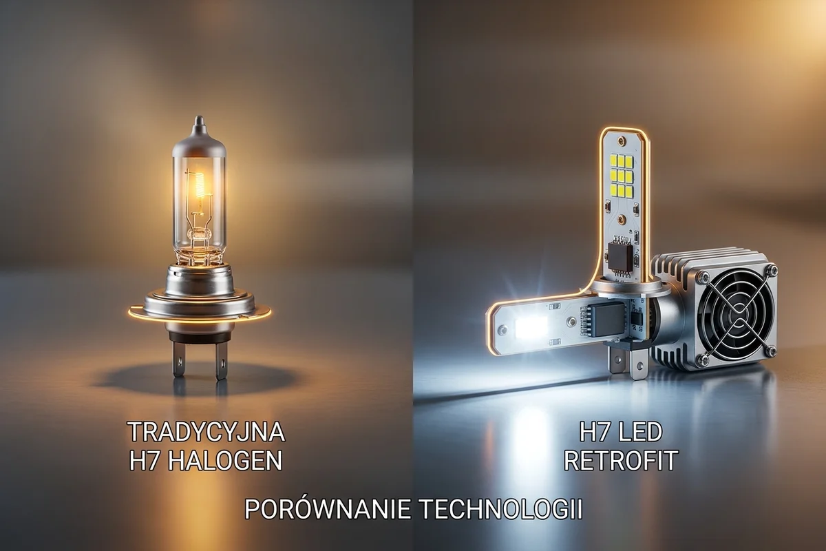 Halogen H7 i retrofit H7 LED porównane pod względem źródła światła, elektroniki i chłodzenia