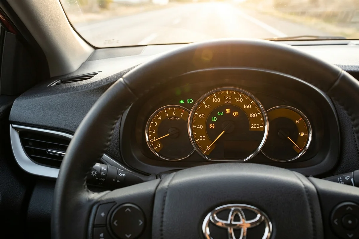 Kontrola przełącznika, lamp i kontrolek świateł przeciwmgielnych w Toyocie Yaris na postoju