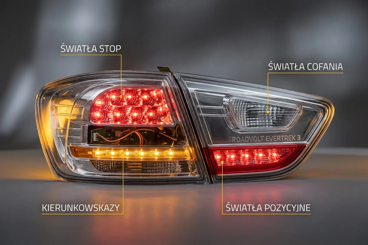 Lampa zespolona z kilkoma funkcjami świetlnymi działającymi w jednym kloszu