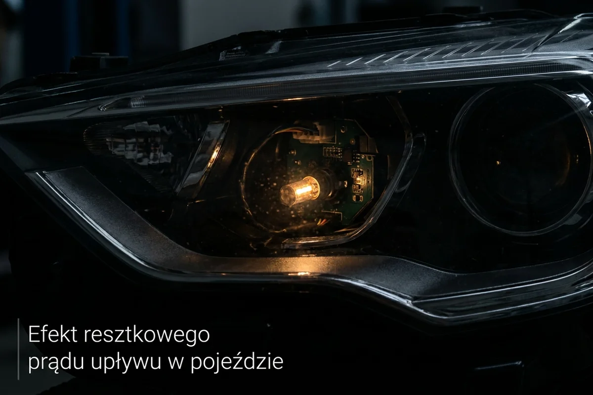 Lekko żarząca się dioda LED w lampie samochodowej po wyłączeniu światła