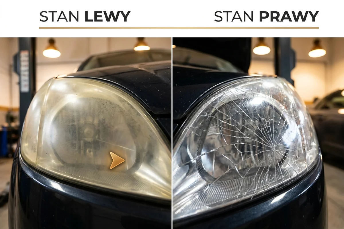 Plastikowy klosz z powierzchownym zmatowieniem obok klosza z głębokimi spękaniami