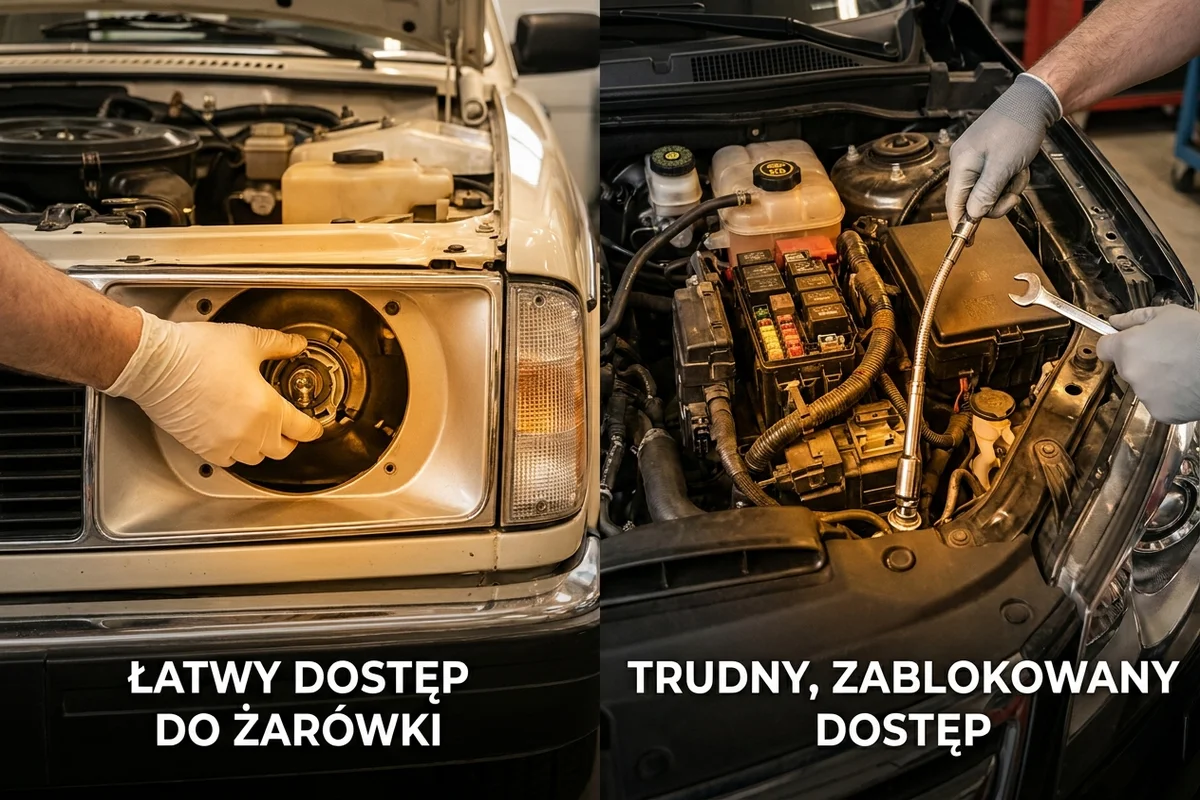 Porównanie bezpośredniego dostępu do halogenu z lampą wymagającą demontażu i diagnostyki