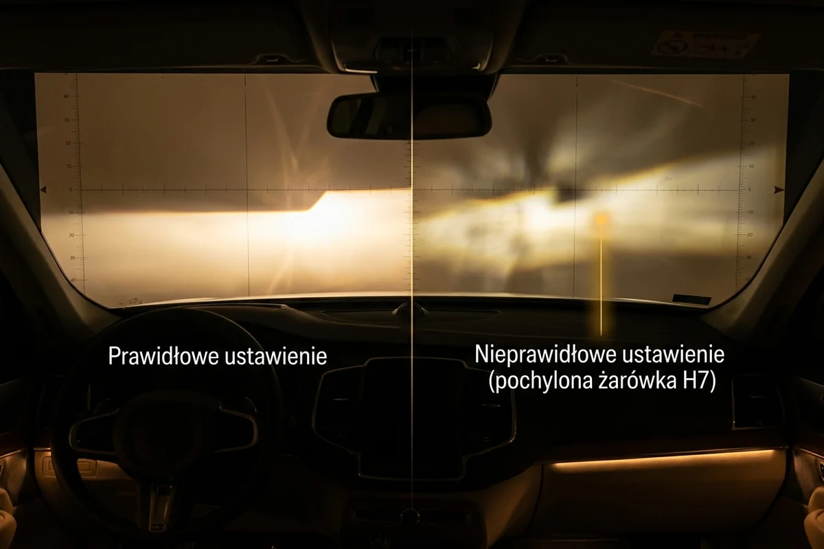 Porównanie prawidłowej i zniekształconej granicy światła po montażu H7
