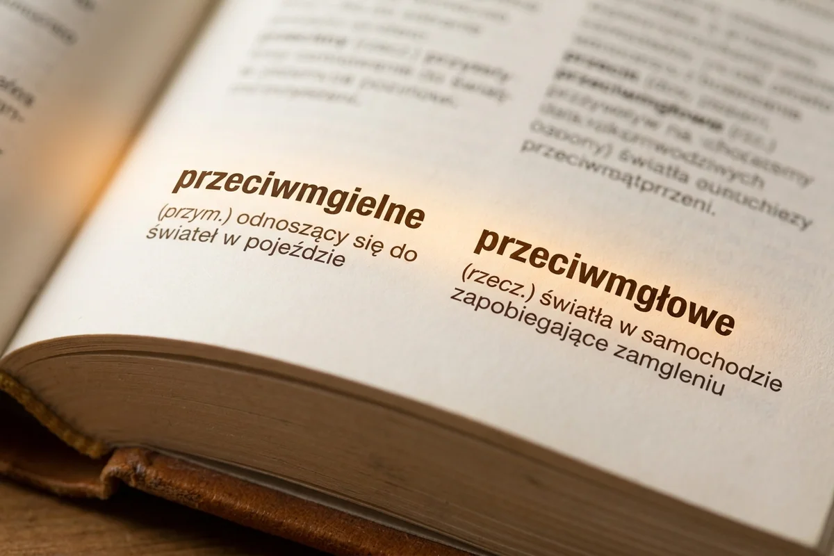 Porównanie słów przeciwmgielne i przeciwmgłowe na stronie słownika
